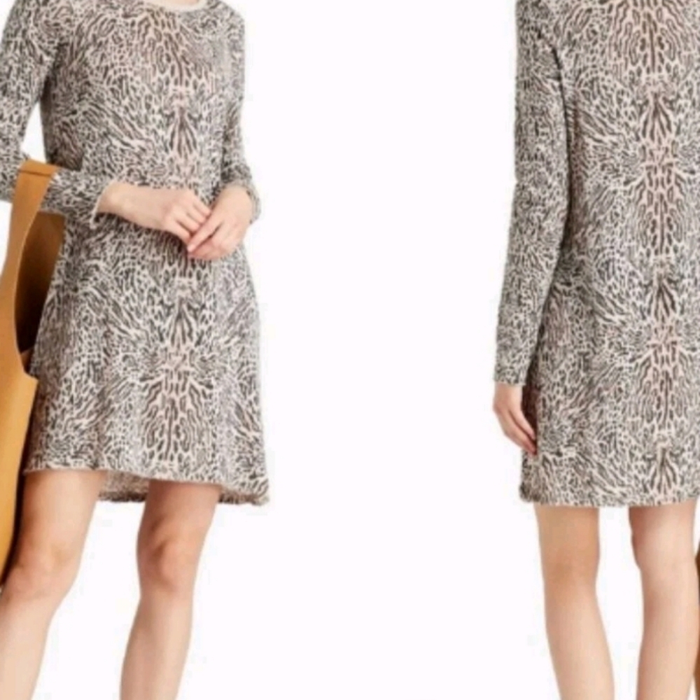 ATM Leopard Print Long Sleeve Tee Crew Neck Mini Dress Sz S
